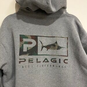 Pelagic Fishing Hoodie Hooded Sweatshirt Full Zip Gray Camo Size Large